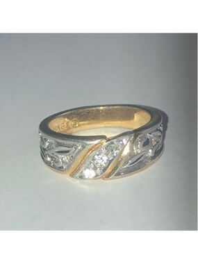 Size 6.5 Vintage 18k GE Silver Tone & Gold Tone CZ Rhinestone Retro Ring